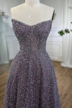 Alternative view of Purple Elegant Beaded Formal Evening Gown