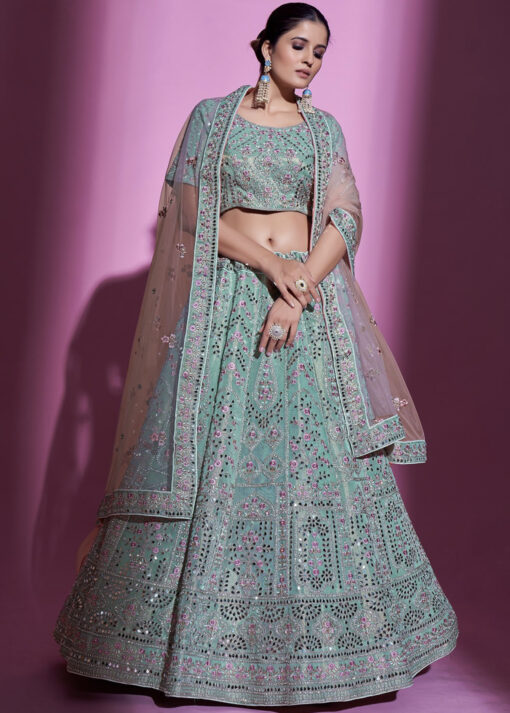 Blue Embroidered Bridal Lehenga Choli