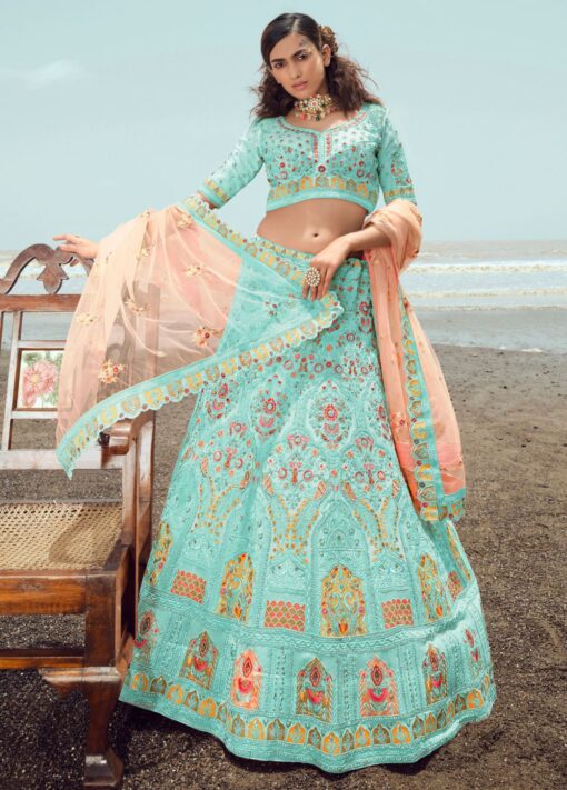 Turquoise Georgette Heavy Bridal Lehenga Choli