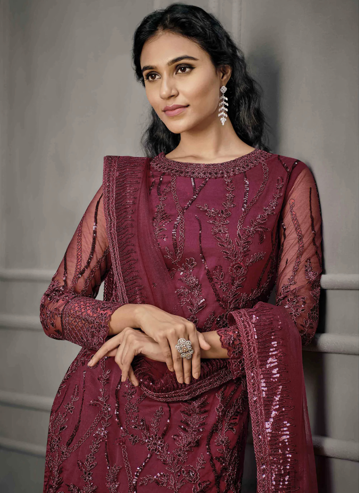 Deep Pink Straight Cut Pant Suit Salwar Kameez Designer Collection