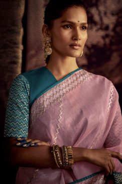 Alternative view of Pink Fancy Fabric Embroidered Wedding Saree