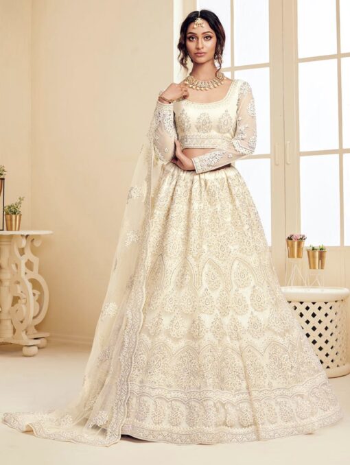 Off White Net Bridal Lehenga Choli