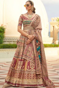 Beige Smooth Silk Woven Lehenga Choli