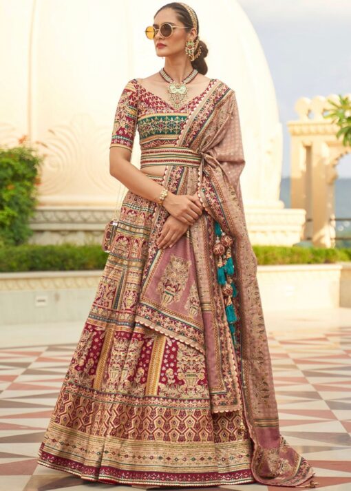 Beige Smooth Silk Woven Lehenga Choli