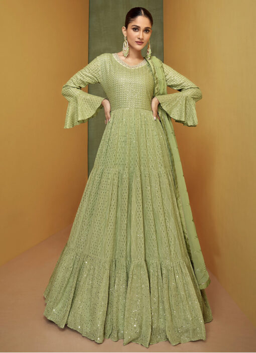Green Embroidered Anarkali Suit