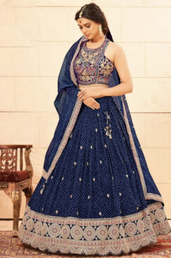 Blue Faux Georgette Heavy Designer Bridal Lehenga Choli