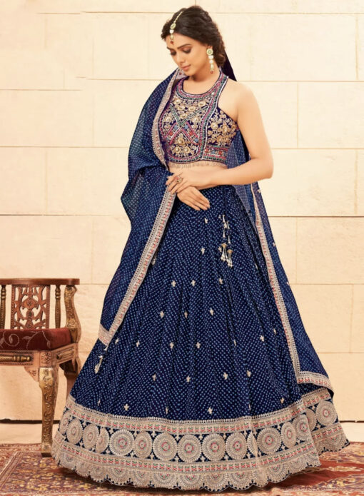 Blue Faux Georgette Heavy Designer Bridal Lehenga Choli