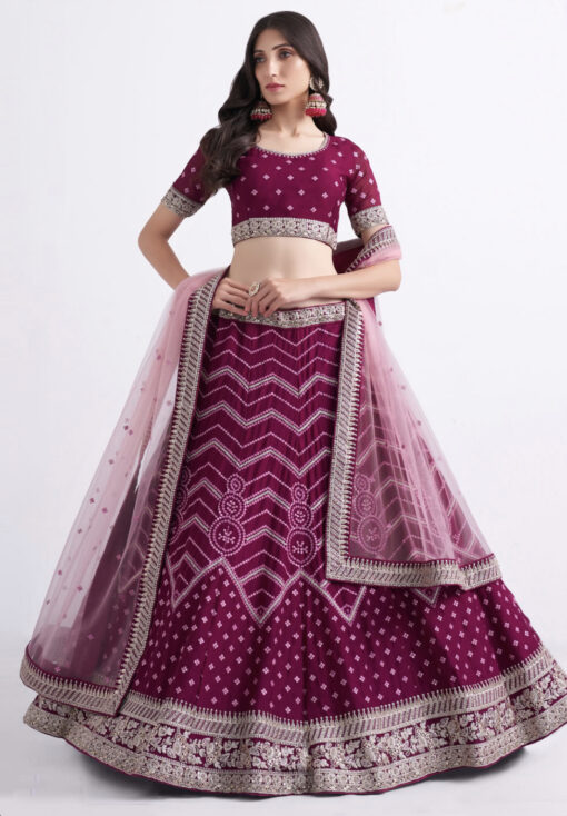 Magenta Silky Georgette Bridal Lehenga Choli