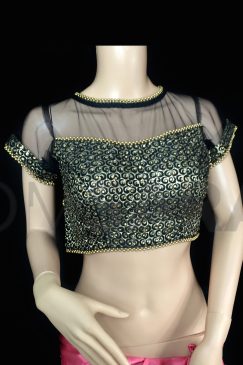Black Lace Crew Neck Blouse