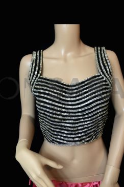 Designer Black And Silver Stone Work Blouse