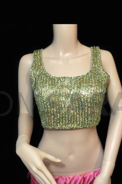Designer Gold With Multi Coloured Stone Work Blouse