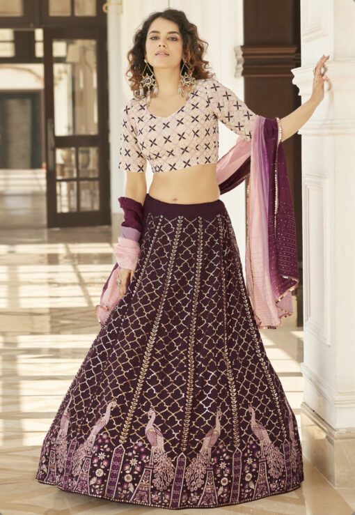 Purple & White Georgette Lehenga Choli