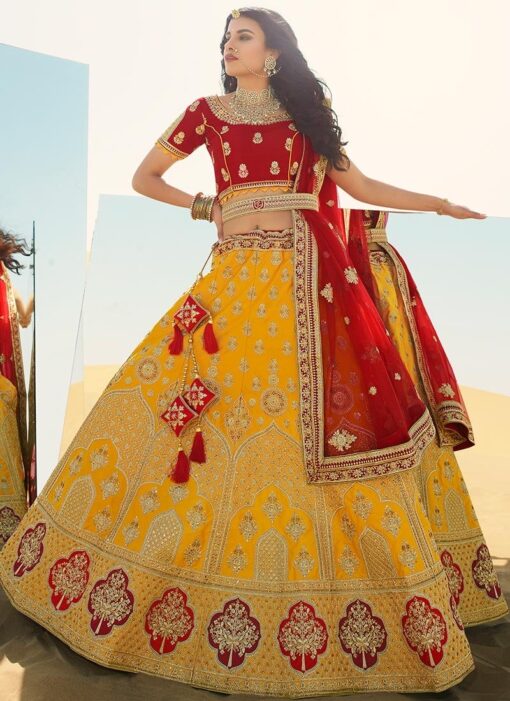 red yellow combination lehenga