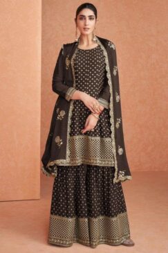 Brown Faux Georgette Sharara Suit