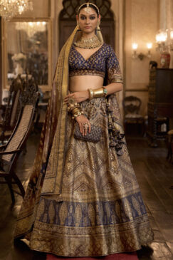 Blue Rajwadi Silk Embroidered Lehenga Choli