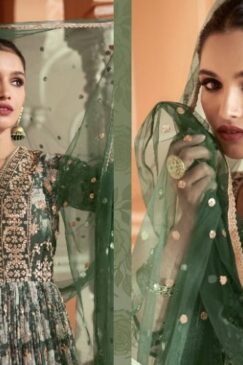 Alternative view of Green Net Embroidered Anarkali Suit