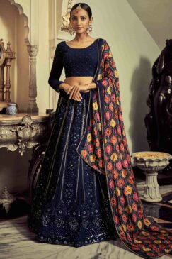 Navy Blue Embroidered Party Wear Lehenga Choli