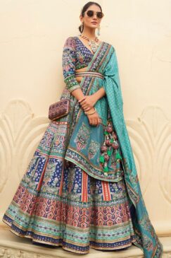 Blue Smooth Silk Woven Lehenga Choli