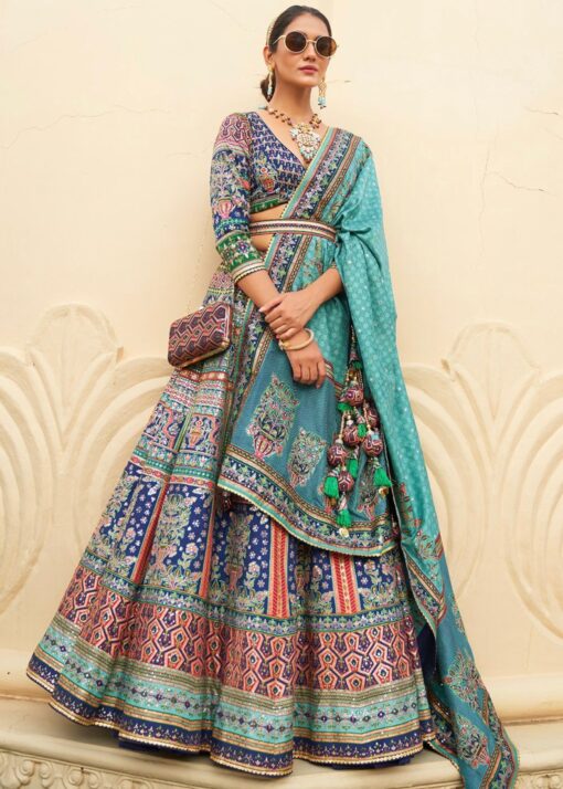 Blue Smooth Silk Woven Lehenga Choli