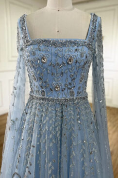 Alternative view of Cape Sleeve Heavily Beaded Evening Dress