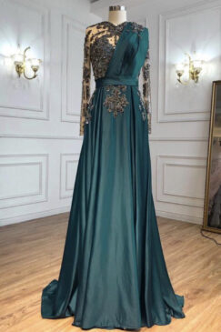 A-line Sheer Back Beaded Evening Dress