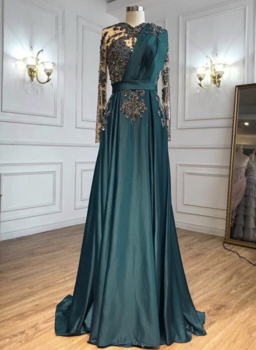 A-line Sheer Back Beaded Evening Dress