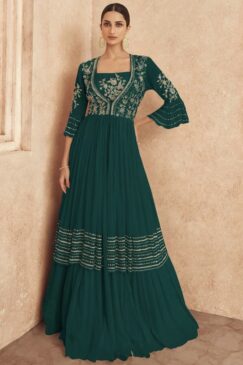 Green Embroidered Jacket Style Anarkali Gown
