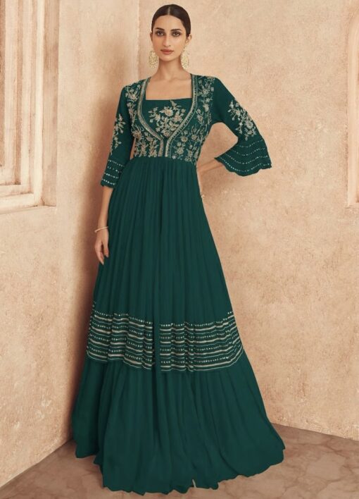 Green Embroidered Jacket Style Anarkali Gown