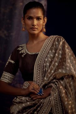 Alternative view of Brown Fancy Fabric Embroidered Wedding Saree
