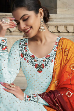 Alternative view of Sky Blue Embroidered Anarkali Suit
