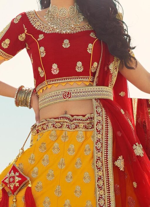 red yellow combination lehenga