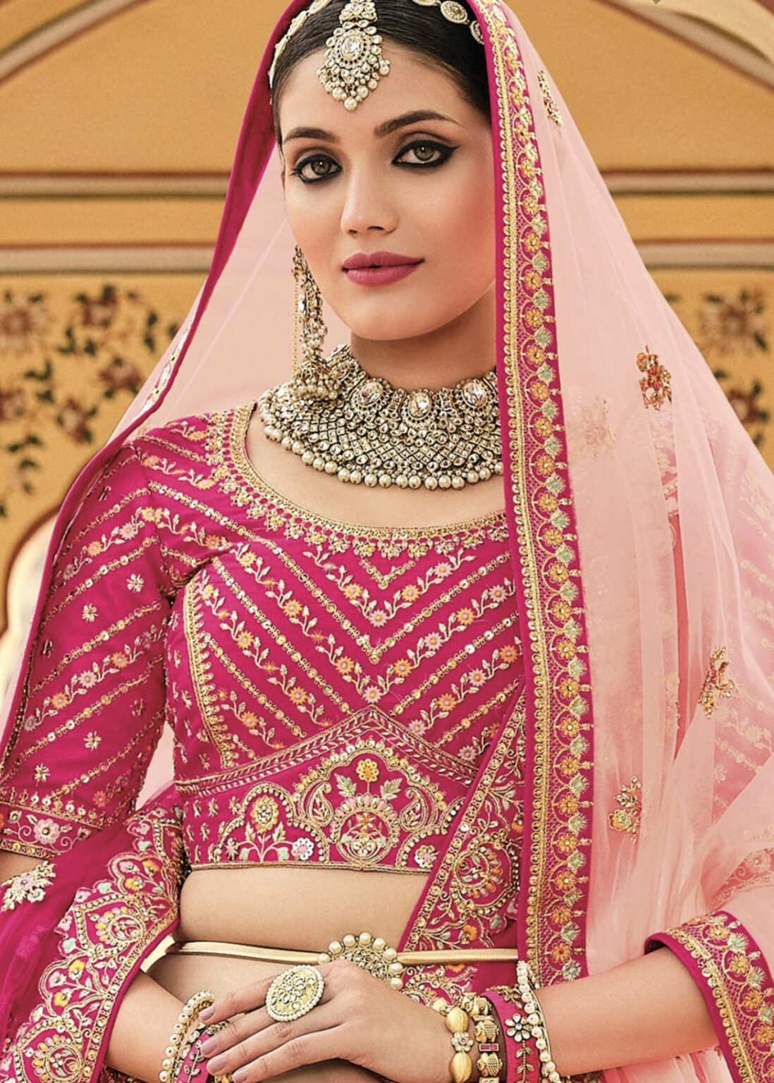 Khatli Embroidered Hot Pink Silk Bridal Lehenag Choli