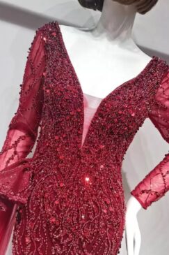 Alternative view of Ruby Red Front Slit Beaded Evening Gown Dress