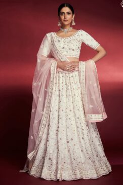 White Heavy Embroidered Bridal Lehenga Choli