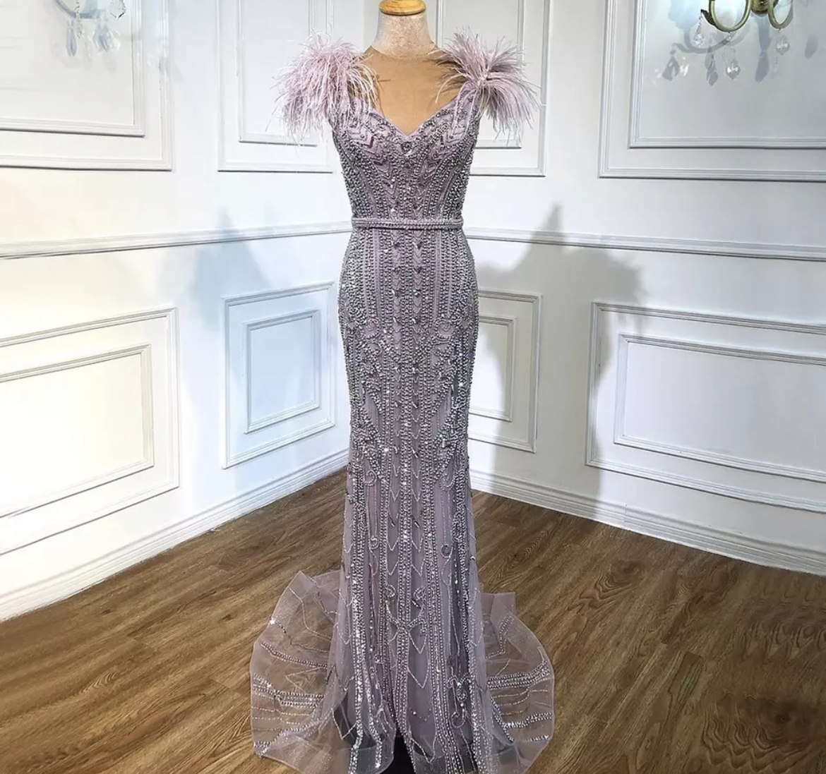 Lilac Feathered Mermaid Beaded Gown - Evening Dresses, Made To Order ...