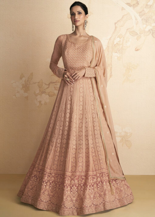 Peach Embroidered Anarkali Suit