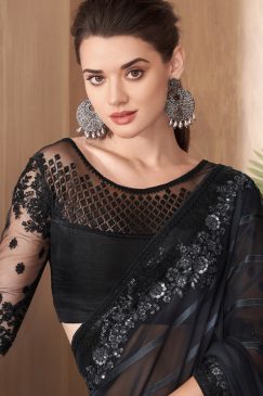 Alternative view of Black Embroidered Border Party Wear Saree