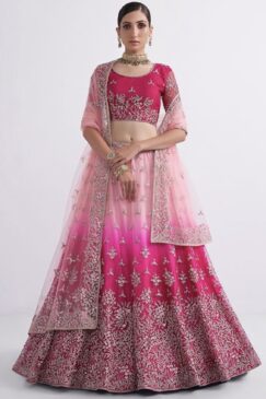 Shaded Pink Net Bridal Lehenga Choli