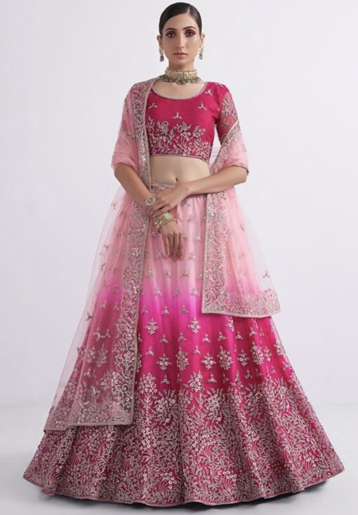 Shaded Pink Net Bridal Lehenga Choli