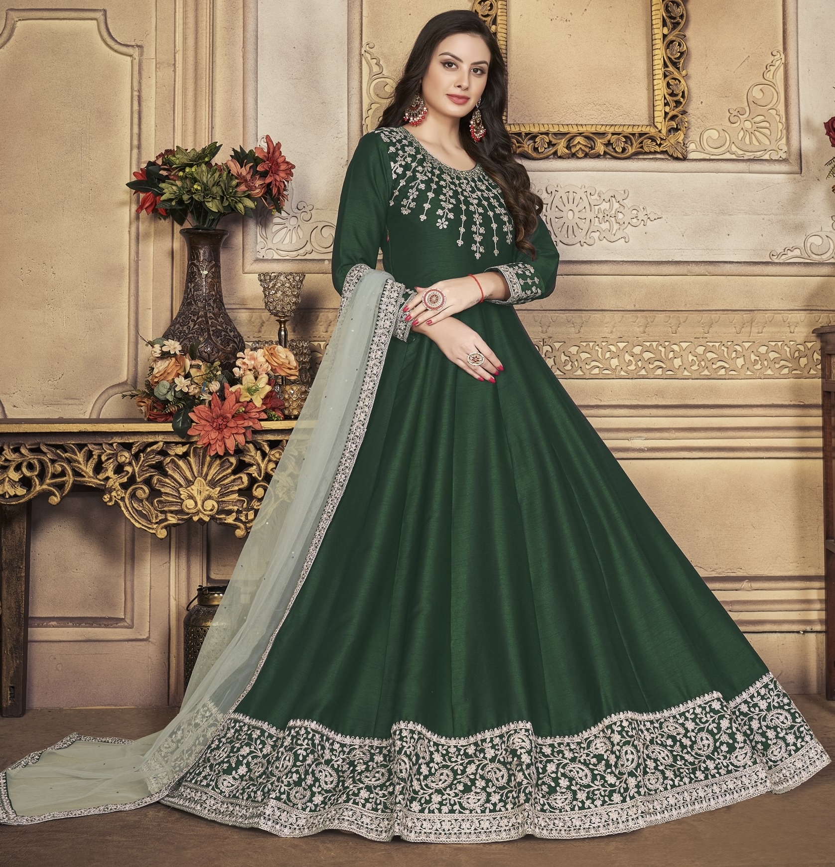 Green deals silk anarkali