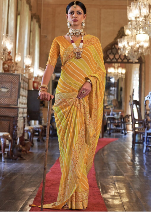 Mustard Bandhej Style Georgette Saree