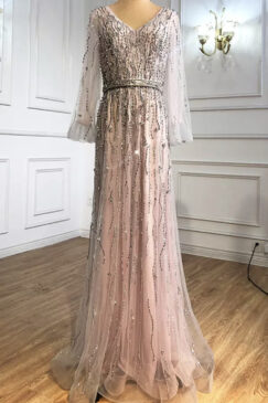 Pink Beaded Evening Gown Dress