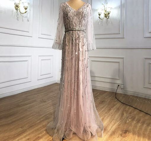 Pink Beaded Evening Gown Dress