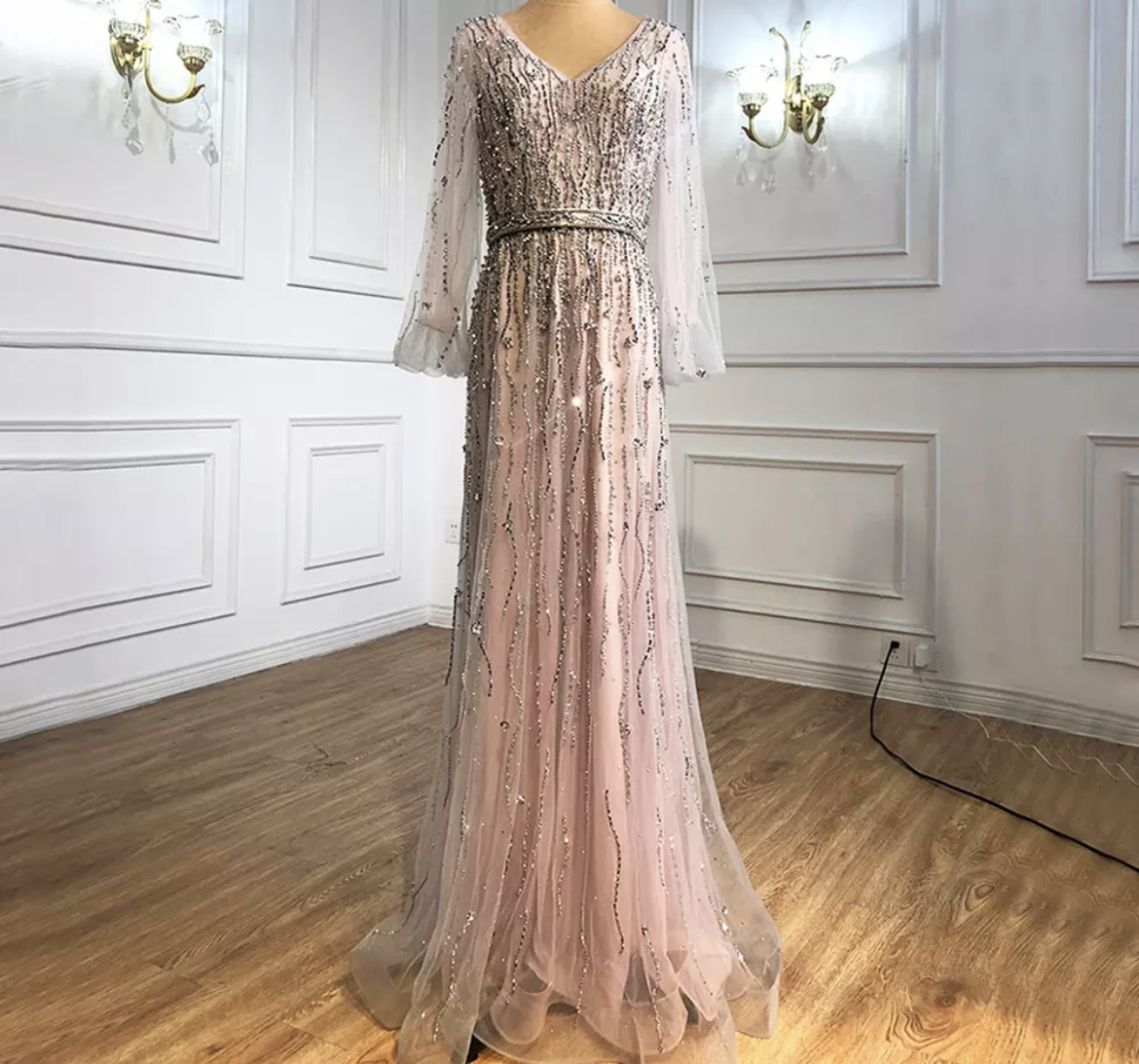 Pink Beaded Evening Gown Dress ...