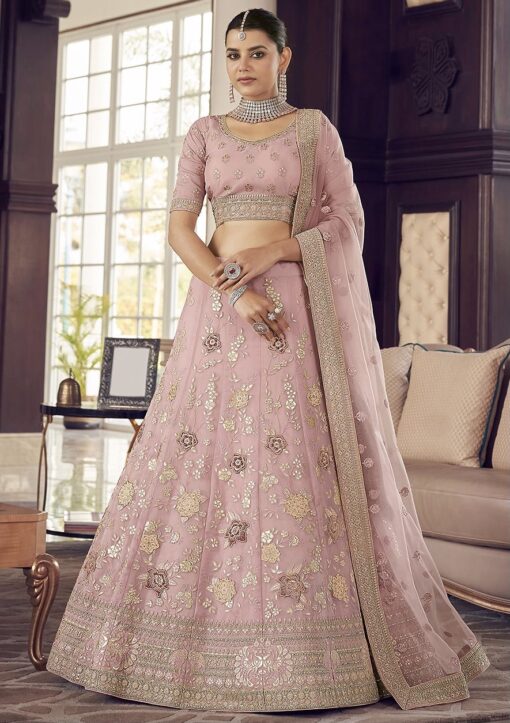 Pink Organza Bridal Lehenga Choli