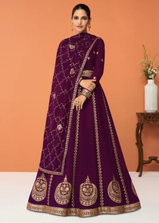 Wine Embroidered Anarkali Suit