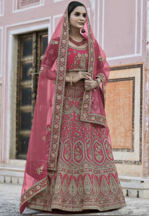 Pink Velvet Bridal Lehenga Choli