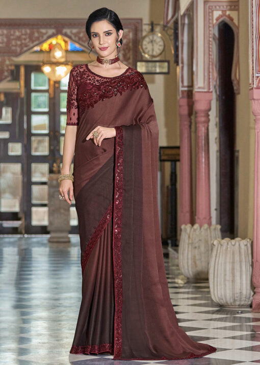 Maroon Sequence Party Wear Saree