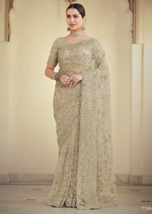 Sage Green Soft Net Wedding Saree