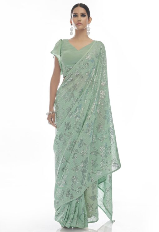 Sea Green Georgette Party Saree